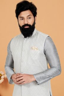 Picture of  Charismatic Grey and Off-White Designer Men’s Kurta Jacket Sets for Engagement, Reception, Sangeet, and Party