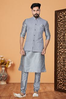 Picture of  Aesthetic Grey Designer Men’s Kurta Jacket Sets for Engagement, Reception, Sangeet, and Party