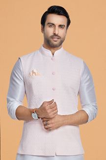 Picture of  Fancy Off-White and Light Pink Designer Men’s Kurta Jacket Sets for Engagement, Reception, Festivals, Sangeet, and Party