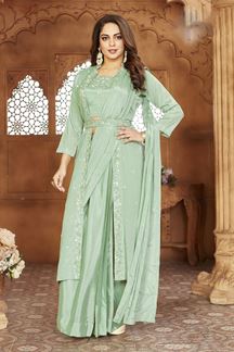 Picture of Smashing Mint Green Designer Indo-Western Outfit for Engagement, Reception, Festivals, Sangeet, and Parties