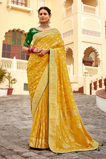Picture of Glamorous Dola Silk Designer Saree for Haldi, Engagement, Reception, Festivals, Sangeet, and Parties