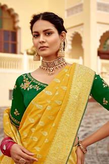 Picture of Glamorous Dola Silk Designer Saree for Haldi, Engagement, Reception, Festivals, Sangeet, and Parties