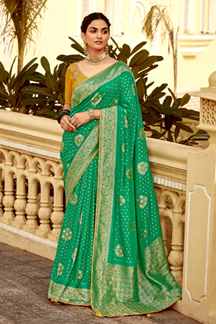 Picture of Exquisite Dola Silk Designer Saree for Mehendi, Engagement, Reception, Festivals, Sangeet, and Parties