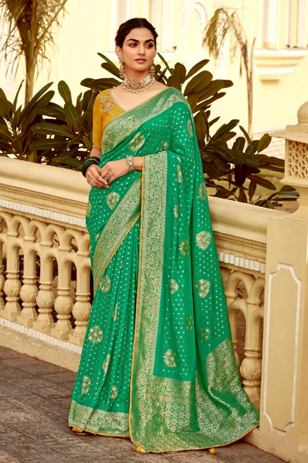 Picture of Exquisite Dola Silk Designer Saree for Mehendi, Engagement, Reception, Festivals, Sangeet, and Parties