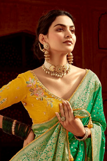 Picture of Exquisite Dola Silk Designer Saree for Mehendi, Engagement, Reception, Festivals, Sangeet, and Parties