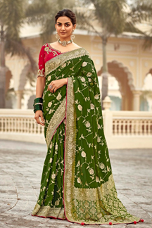 Picture of Attractive Dola Silk Designer Saree for Mehendi, Engagement, Reception, Festivals, Sangeet, and Parties