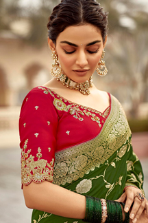 Picture of Attractive Dola Silk Designer Saree for Mehendi, Engagement, Reception, Festivals, Sangeet, and Parties
