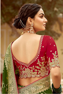 Picture of Attractive Dola Silk Designer Saree for Mehendi, Engagement, Reception, Festivals, Sangeet, and Parties