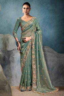 Picture of Breathtaking Tissue Designer Saree for Mehendi, Engagement, Reception, Festivals, Sangeet, and Parties