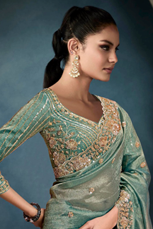 Picture of Breathtaking Tissue Designer Saree for Mehendi, Engagement, Reception, Festivals, Sangeet, and Parties