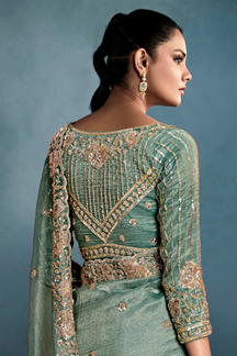 Picture of Breathtaking Tissue Designer Saree for Mehendi, Engagement, Reception, Festivals, Sangeet, and Parties