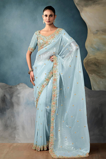 Picture of Spectacular Tissue Designer Saree for Engagement, Reception, Festivals, Sangeet, and Parties