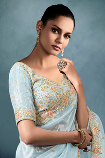 Picture of Spectacular Tissue Designer Saree for Engagement, Reception, Festivals, Sangeet, and Parties