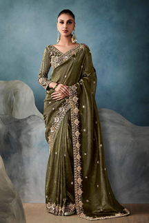 Picture of Mesmerizing Tissue Designer Saree for Mehendi, Engagement, Reception, Festivals, Sangeet, and Parties