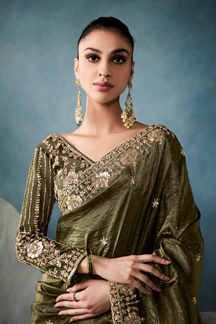 Picture of Mesmerizing Tissue Designer Saree for Mehendi, Engagement, Reception, Festivals, Sangeet, and Parties