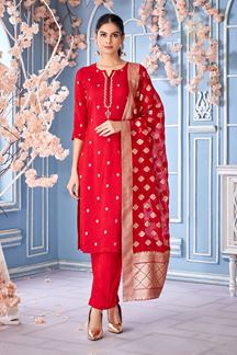 Picture of Gorgeous Red Designer Straight Cut Suit for Wedding, Reception, Festivals, Sangeet, and Parties