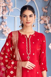 Picture of Gorgeous Red Designer Straight Cut Suit for Wedding, Reception, Festivals, Sangeet, and Parties