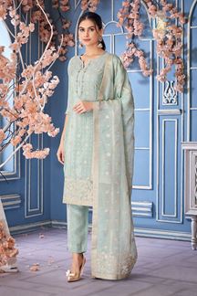 Picture of Flawless Mint Green Designer Straight Cut Suit for Engagement, Reception, Festivals, Sangeet, and Parties