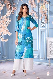 Picture of Impressive Blue Designer Kurtis for Festivals, Hangouts, Sangeet, and Parties