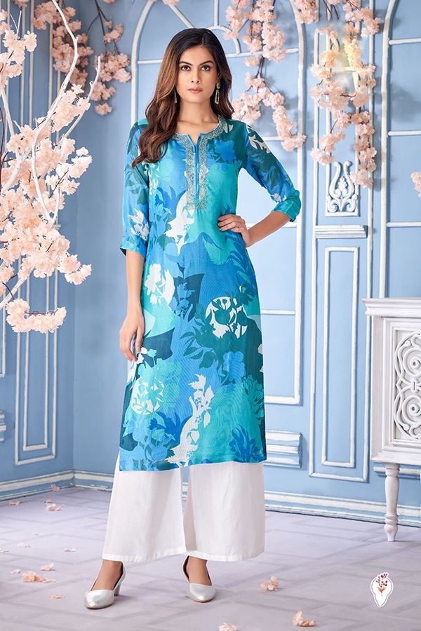 Picture of Impressive Blue Designer Kurtis for Festivals, Hangouts, Sangeet, and Parties