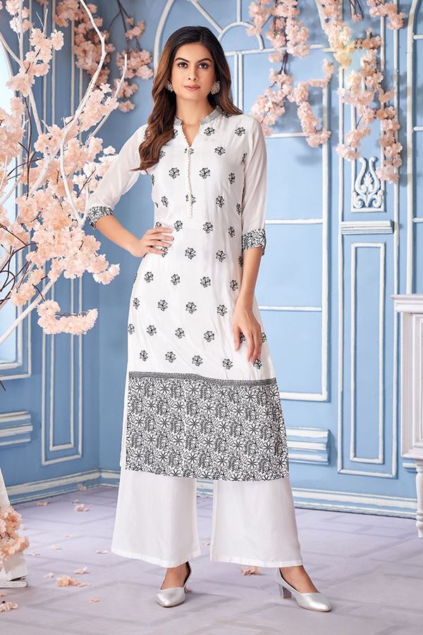Picture of Exuberant White Designer Kurtis for Hangouts, Sangeet, and Parties