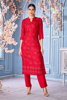 Picture of Delightful Red Designer Kurtis for Hangouts, Festivals, Sangeet, and Parties
