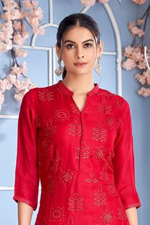 Picture of Delightful Red Designer Kurtis for Hangouts, Festivals, Sangeet, and Parties