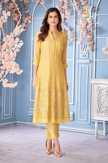 Picture of Irresistible Yellow Designer Kurtis for Haldi, Engagement, Reception, Festivals, Sangeet, and Parties