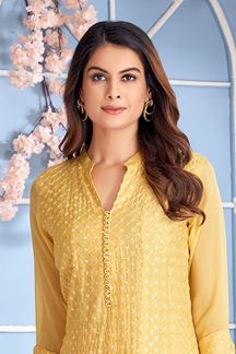 Picture of Irresistible Yellow Designer Kurtis for Haldi, Engagement, Reception, Festivals, Sangeet, and Parties