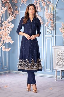 Picture of Enticing Navy Blue Designer Kurtis for Reception, Festivals, Sangeet, and Parties