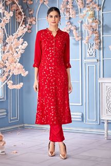 Picture of Aesthetic Red Designer Kurtis for Reception, Festivals, Sangeet, and Parties