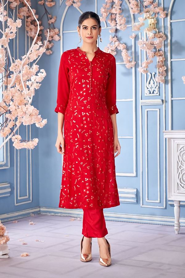 Picture of Aesthetic Red Designer Kurtis for Reception, Festivals, Sangeet, and Parties