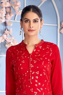 Picture of Aesthetic Red Designer Kurtis for Reception, Festivals, Sangeet, and Parties