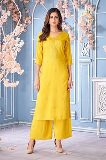 Picture of Royal Yellow Designer Kurtis for Haldi, Hangouts, Sangeet, and Parties