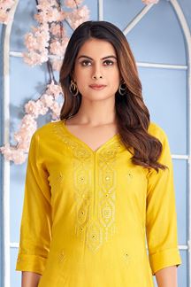 Picture of Royal Yellow Designer Kurtis for Haldi, Hangouts, Sangeet, and Parties