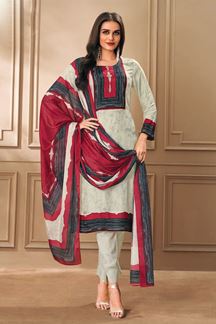 Picture of Ethnic Off-White and Red Designer Straight Cut Suit for Festivals, Sangeet, and Parties