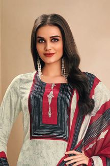 Picture of Ethnic Off-White and Red Designer Straight Cut Suit for Festivals, Sangeet, and Parties