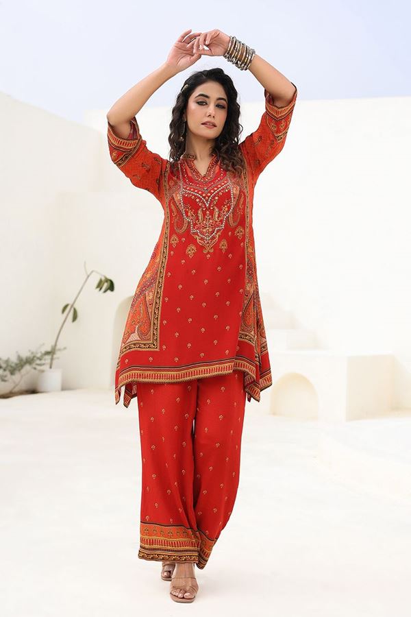 Picture of  Alluring Red Designer Kurtis for Hangouts, Sangeet, and Parties