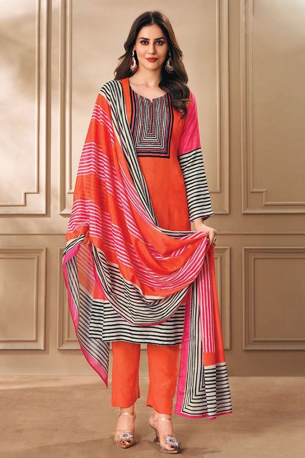Picture of Spectacular Orange and Pink Designer Straight Cut Suit for Festivals, Sangeet, and Parties