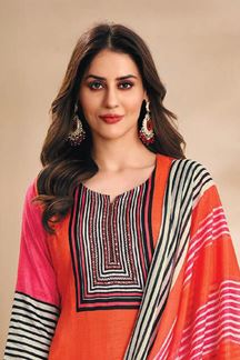 Picture of Spectacular Orange and Pink Designer Straight Cut Suit for Festivals, Sangeet, and Parties