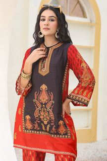 Picture of  Captivating Red and Grey Designer Kurtis for Mehendi, Hangouts, Sangeet, and Parties