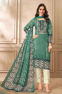 Picture of Outstanding Turquoise Green and Off-White Designer Straight Cut Suit for Mehendi, Festivals, Sangeet, and Parties