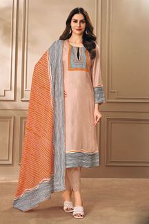 Picture of Fascinating Light Peach and Orange Designer Straight Cut Suit for Festivals, Sangeet, and Parties