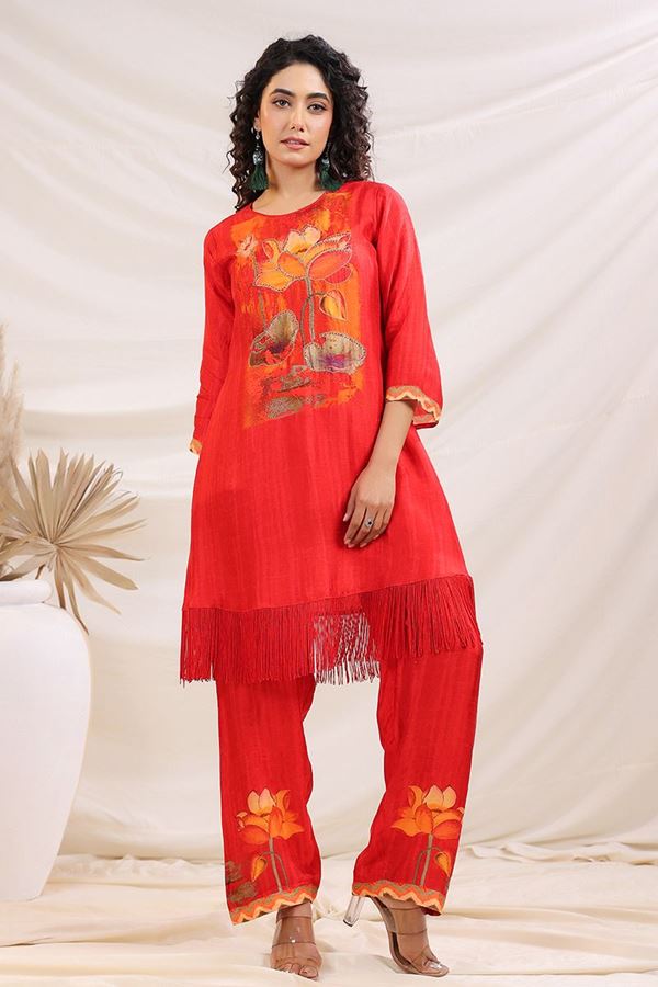Picture of  Splendid Red Designer Kurtis for Hangouts, Sangeet, and Parties