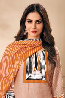 Picture of Fascinating Light Peach and Orange Designer Straight Cut Suit for Festivals, Sangeet, and Parties