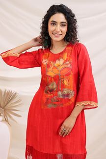 Picture of  Splendid Red Designer Kurtis for Hangouts, Sangeet, and Parties