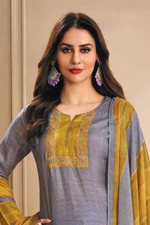 Picture of Creative Grey and Yellow Designer Straight Cut Suit for Festivals, Sangeet, and Parties