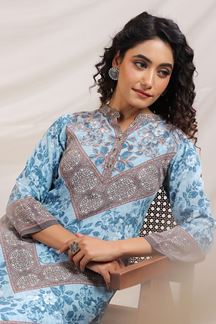 Picture of  Fascinating Sky Blue Designer Kurtis for Hangouts, Sangeet, and Parties