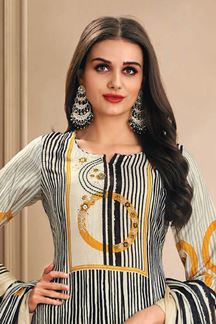 Picture of Mesmerizing Black and White Designer Straight Cut Suit for Festivals, Sangeet, and Parties