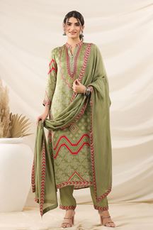 Picture of  Creative Pista Green Designer Straight Cut Suit for Mehendi, Festivals, Sangeet, and Parties